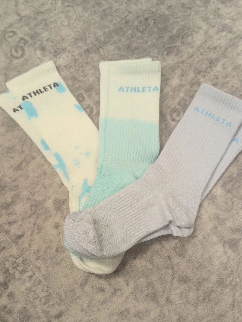 Athleta Kids 3-Pack Crew Socks in White, Light Blue & Pastel Blue